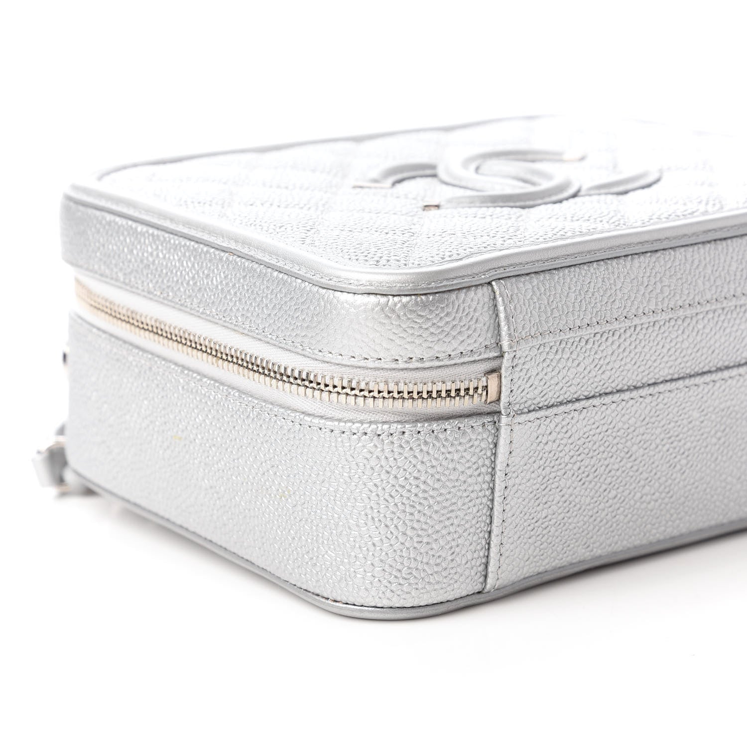 Chanel Metallic Caviar Quilted Medium CC Filigree Vanity Case Silver 6 of 11