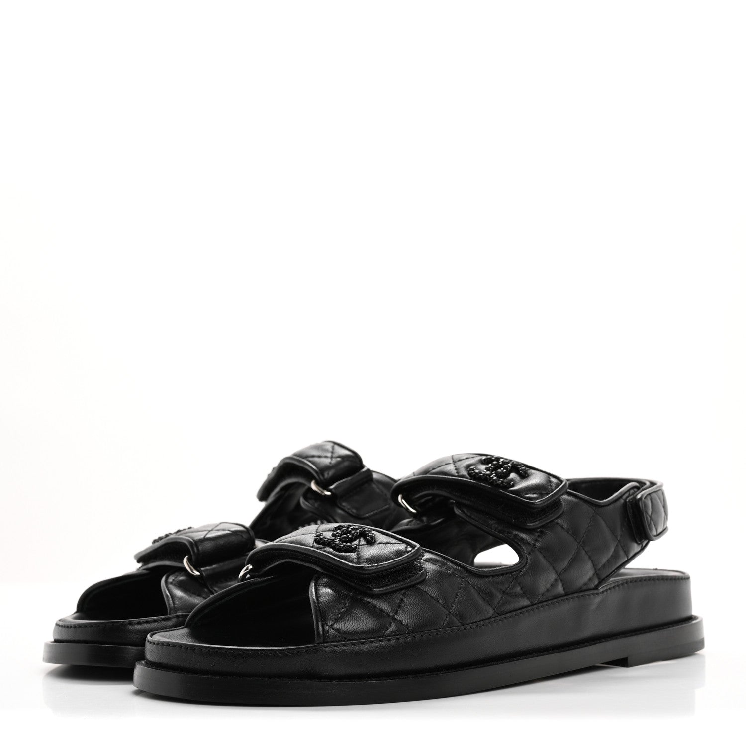 Chanel Lambskin Quilted Velcro Dad Sandals 39 So Black 4 of 9