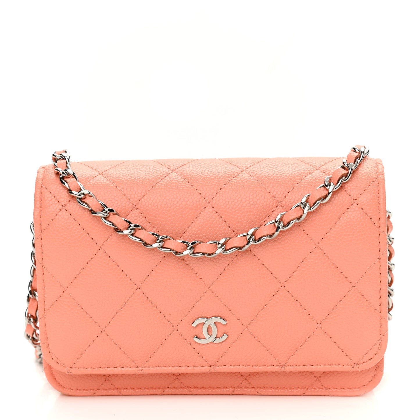 Caviar Quilted Mini Wallet On Chain WOC Coral