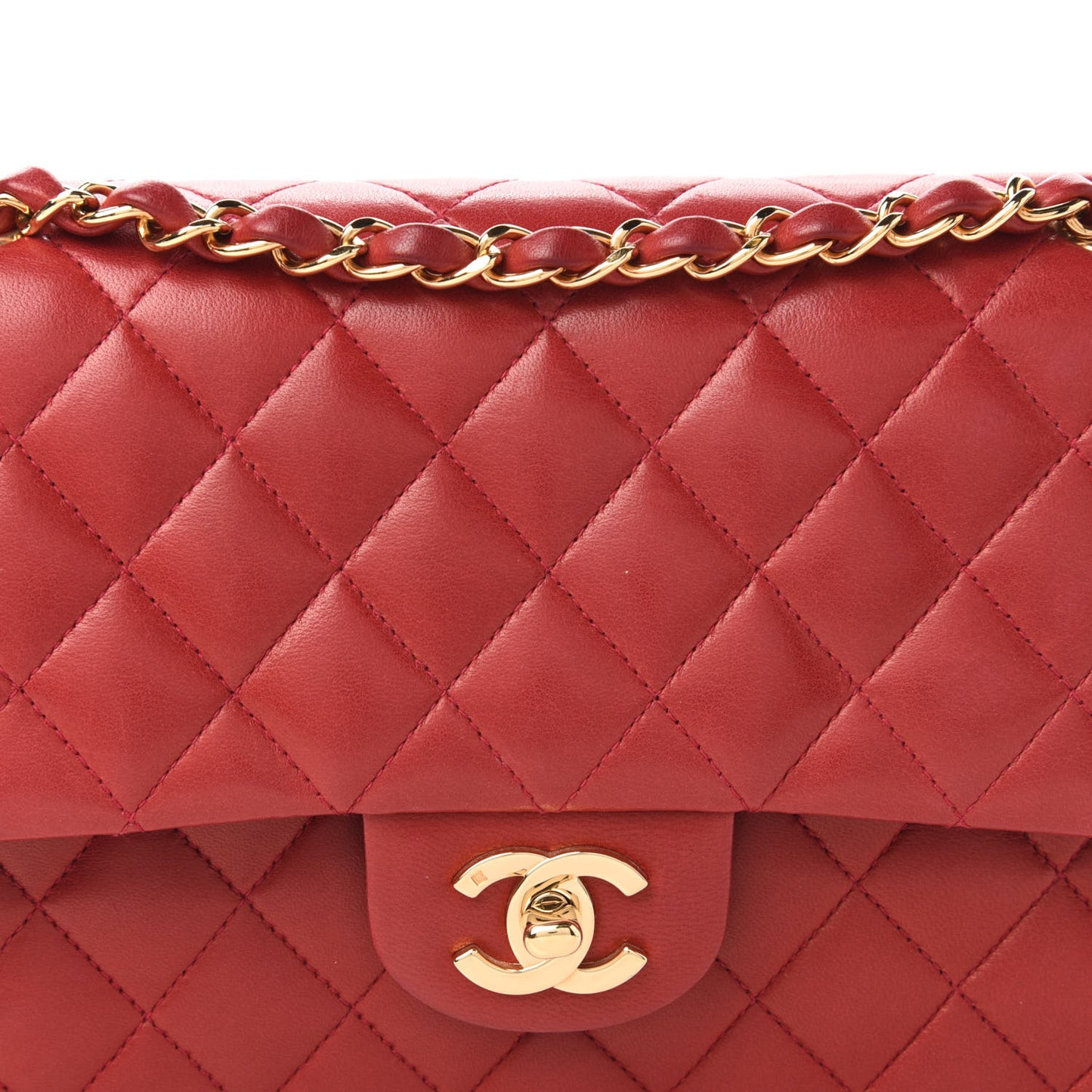 Lambskin Quilted Medium Double Flap Red