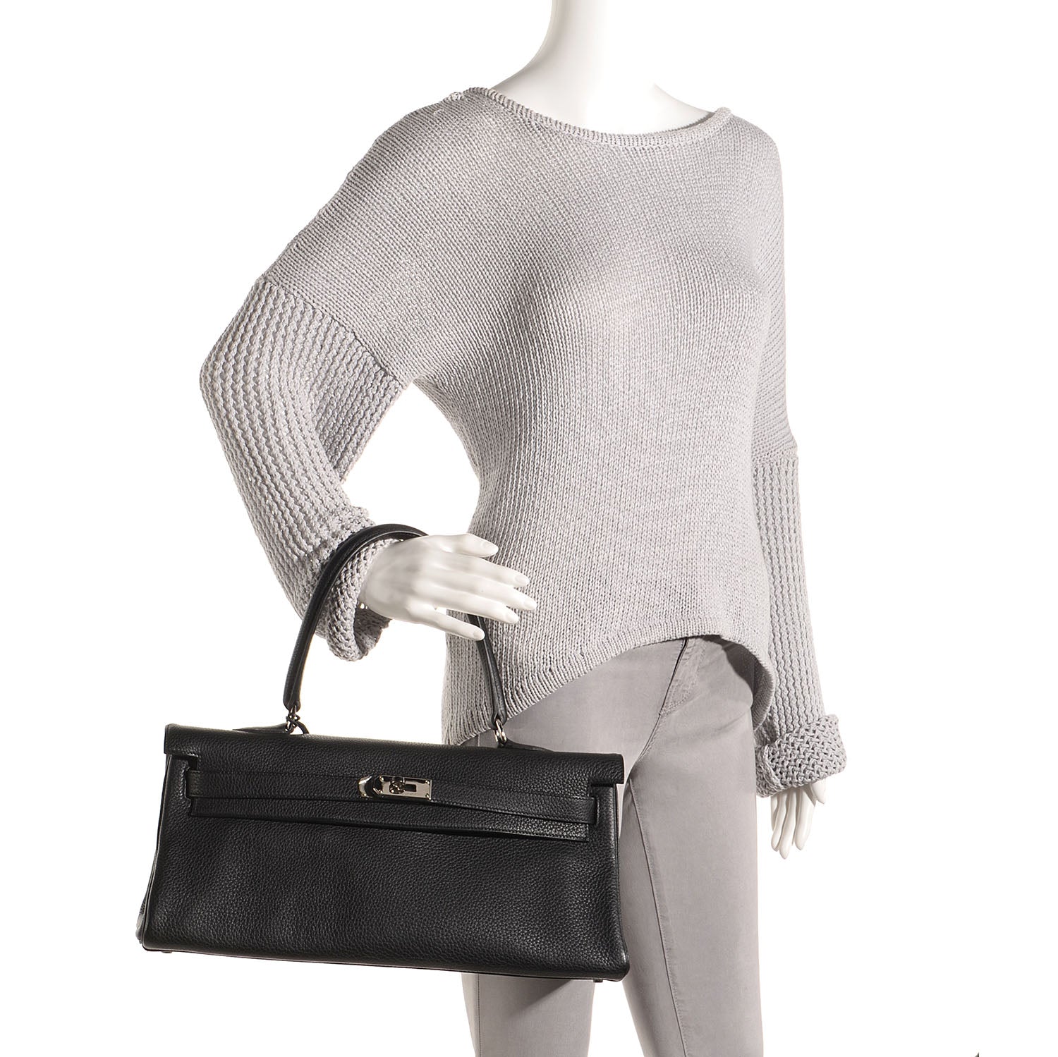 Hermes Taurillon Clemence Shoulder Kelly 40 Black 2 of 26