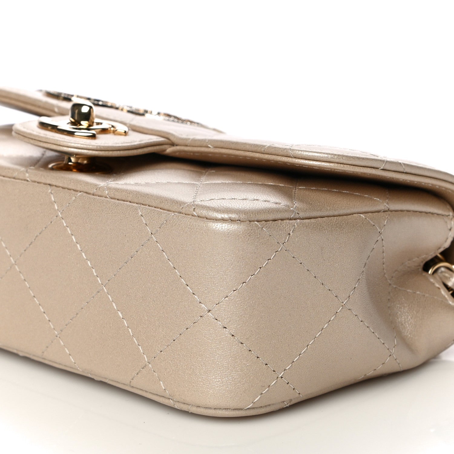 Chanel Metallic Lambskin Quilted Extra Mini V For Victory Flap Light Gold 10 of 11