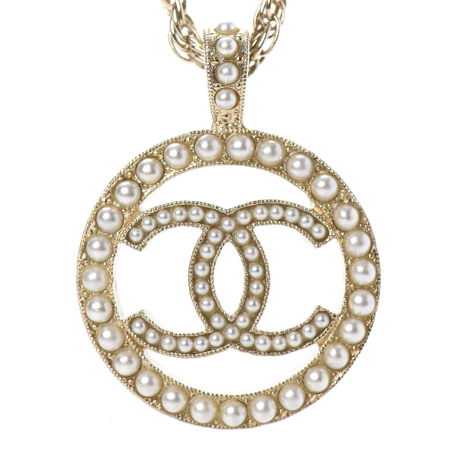 Chanel Pearl CC Round Pendant Necklace Gold 4 of 6