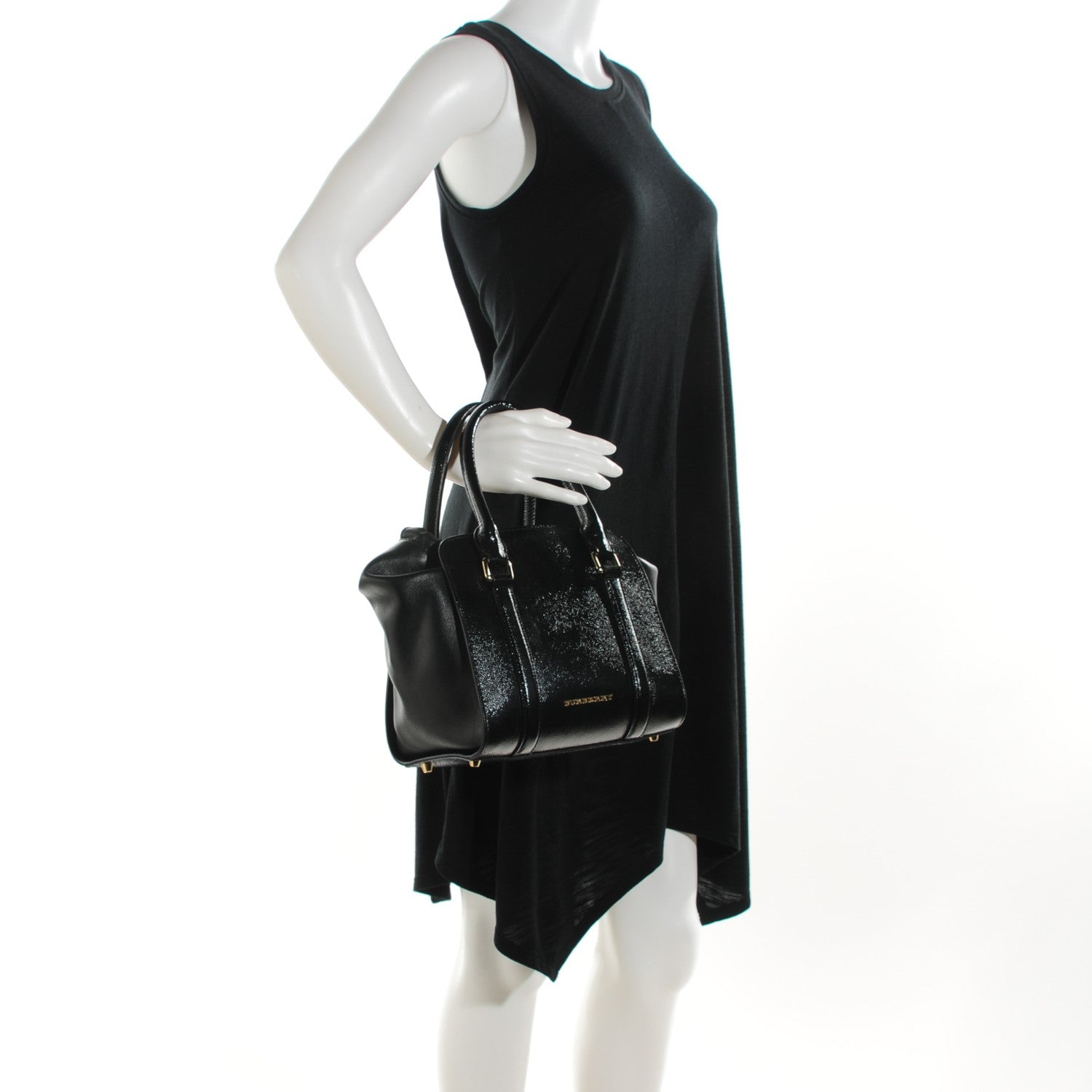 Burberry Patent Calfskin Small Dinton Tote Black 3 of 10