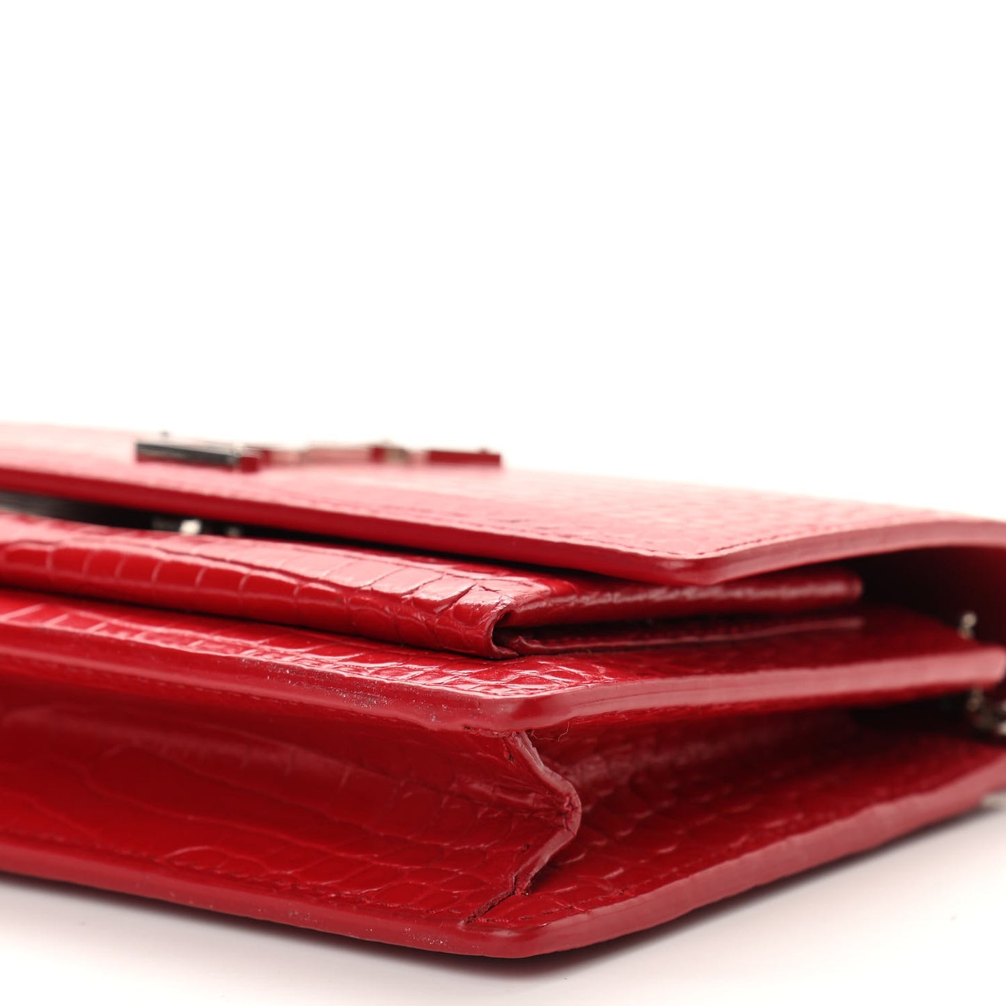 Calfskin Crocodile Embossed Monogram Sunset Chain Wallet Rouge Eros