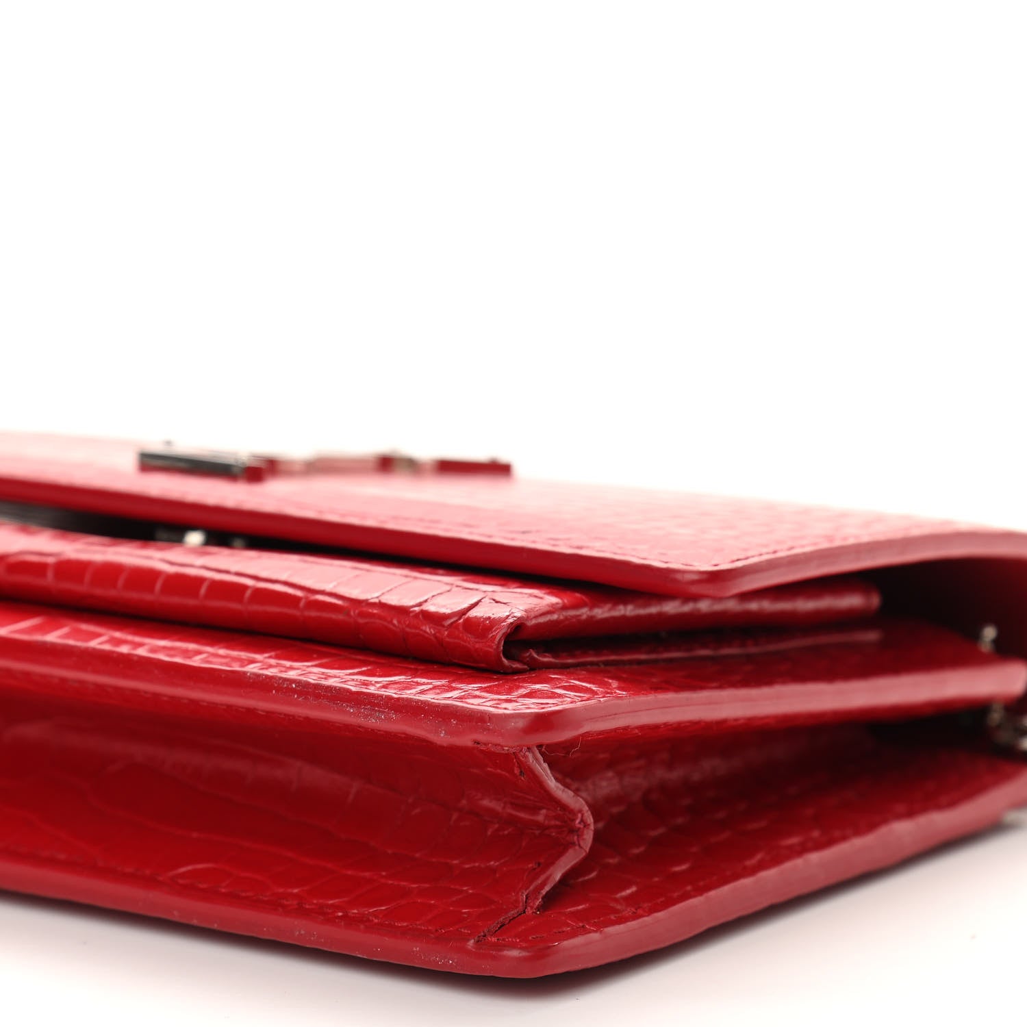 Saint Laurent Calfskin Crocodile Embossed Monogram Sunset Chain Wallet Rouge Eros 9 of 10