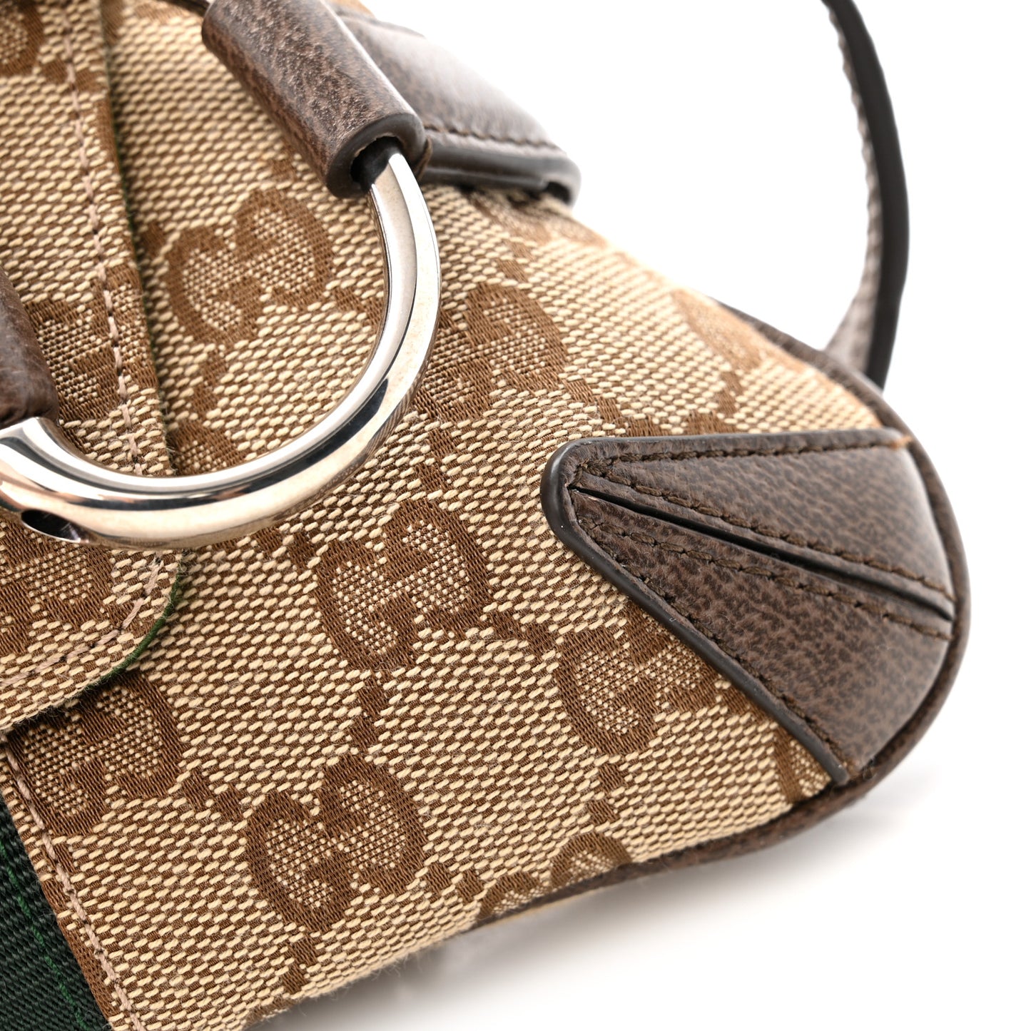 Monogram Textured Dollar Calfskin Heavy Grosgrain Web Small Maxi Horsebit Chain Shoulder Bag Beige Ebony New Acero