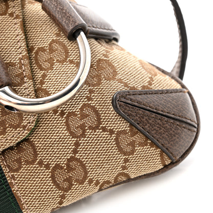 Gucci Monogram Textured Dollar Calfskin Heavy Grosgrain Web Small Maxi Horsebit Chain Shoulder Bag Beige Ebony New Acero 12 of 14