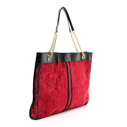 Gucci Velvet GG Monogram Large Rajah Chain Tote Red Cipria Black 3 of 12