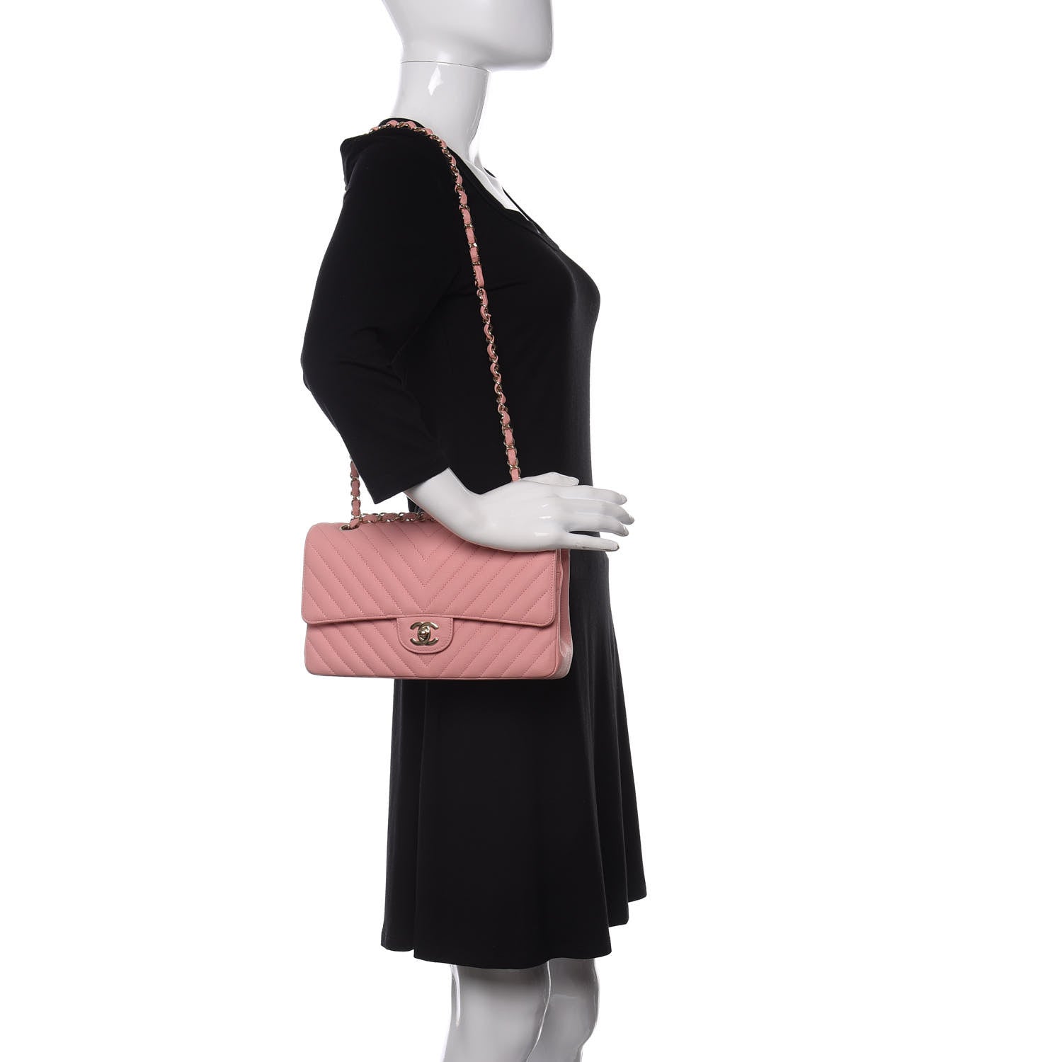 Chanel Caviar Flat Chevron Quilted Medium Double Flap Pink 2 of 12