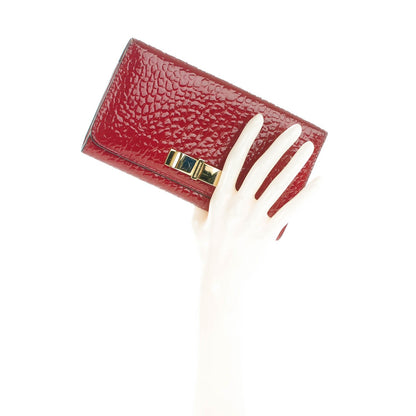 Burberry Patent Heritage Grain Penrose Bow Continental Wallet Military Red 2 of 8