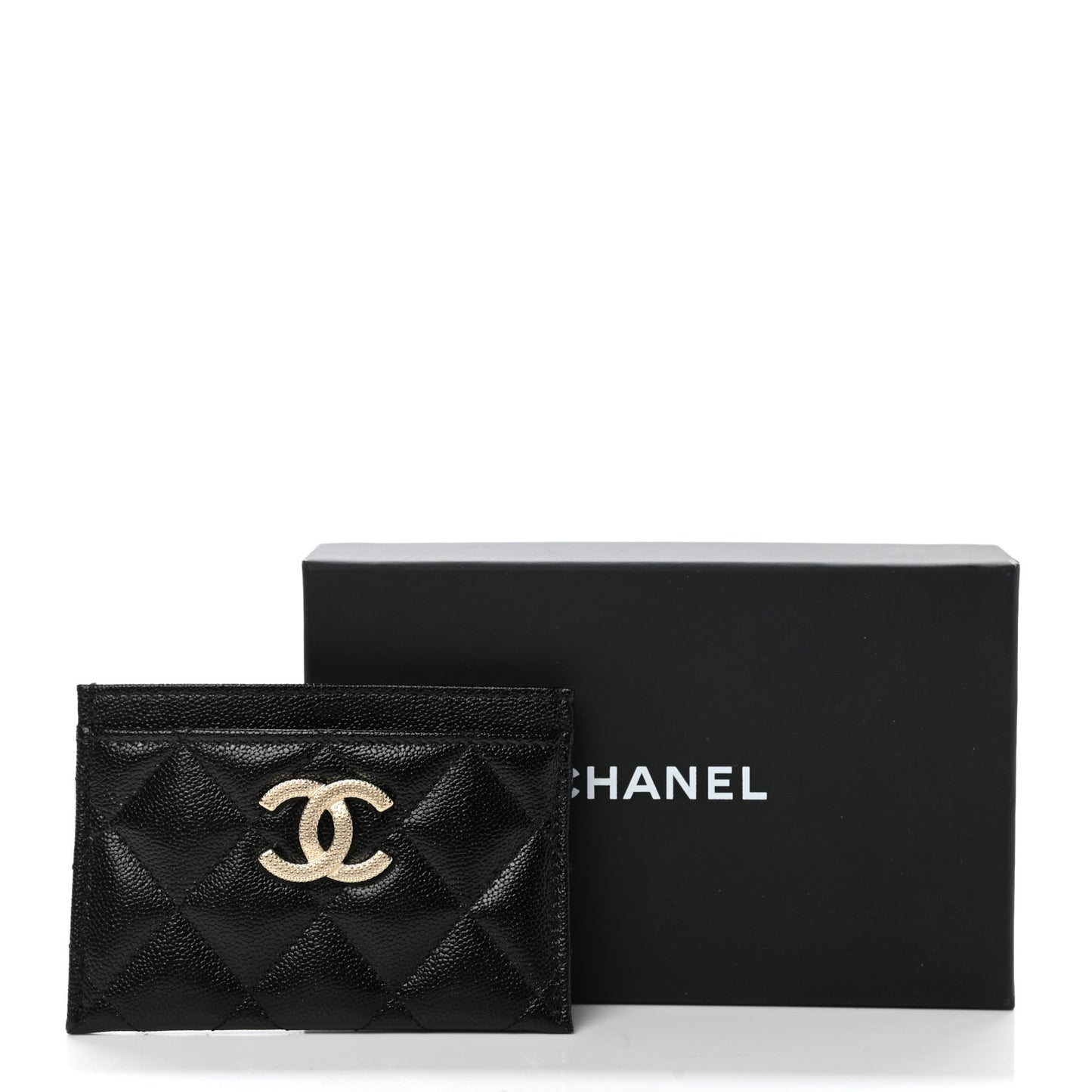 Caviar Quilted Studded CC Card Holder Black