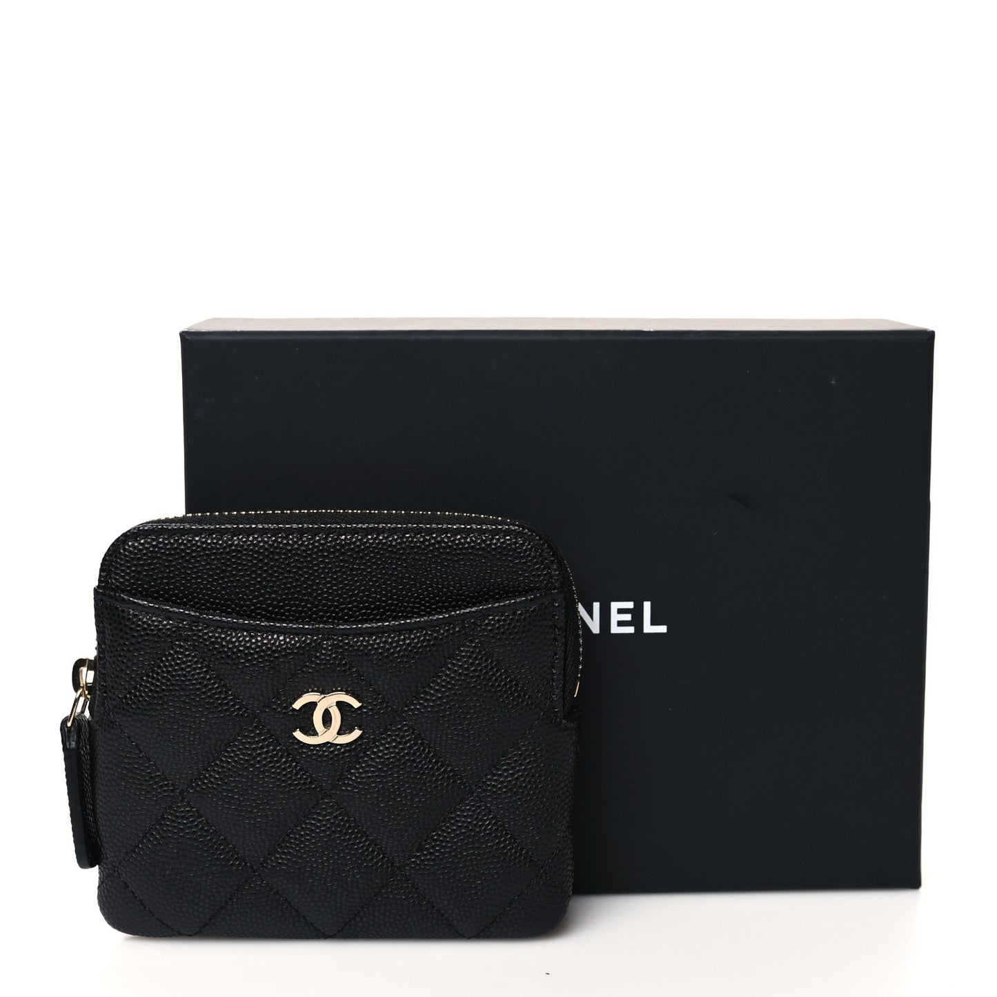 Caviar Quilted Zip Card Holder Wallet Black