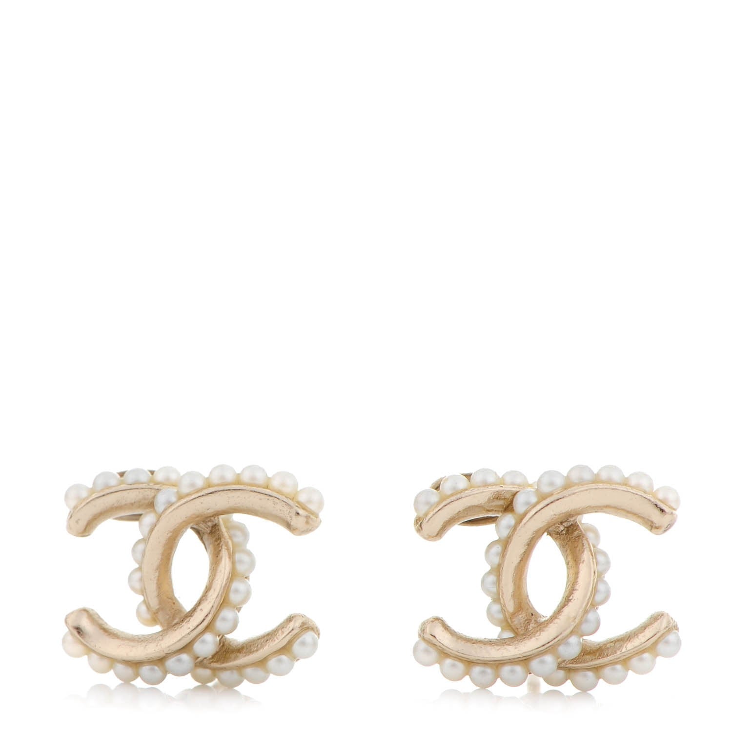 Chanel Pearl Twisted CC Earrings Light Gold White 1 of 5