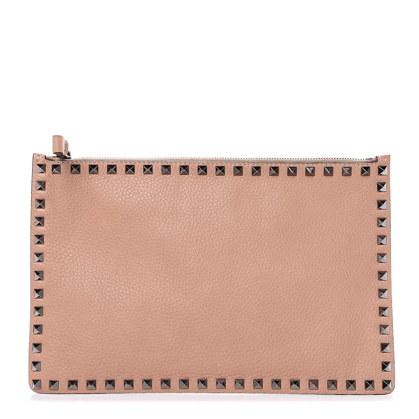 Pebbled Calfskin Large Rockstud Zip Pouch Skin Sorbet