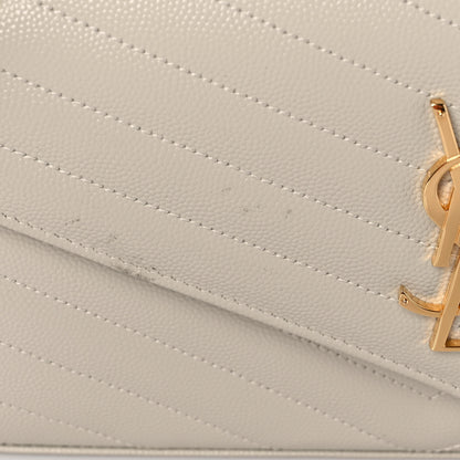 Saint Laurent Grain De Poudre Matelasse Chevron Monogram Chain Wallet Crema Soft 9 of 10