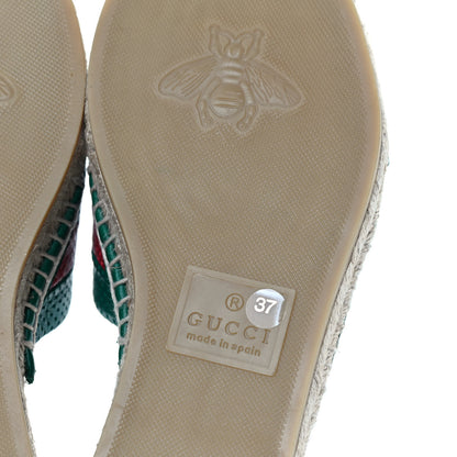Gucci Malaga Kid Perforated Criss Cross Espadrille Slide Sandals 37 Emerald Hibiscus Red 6 of 7