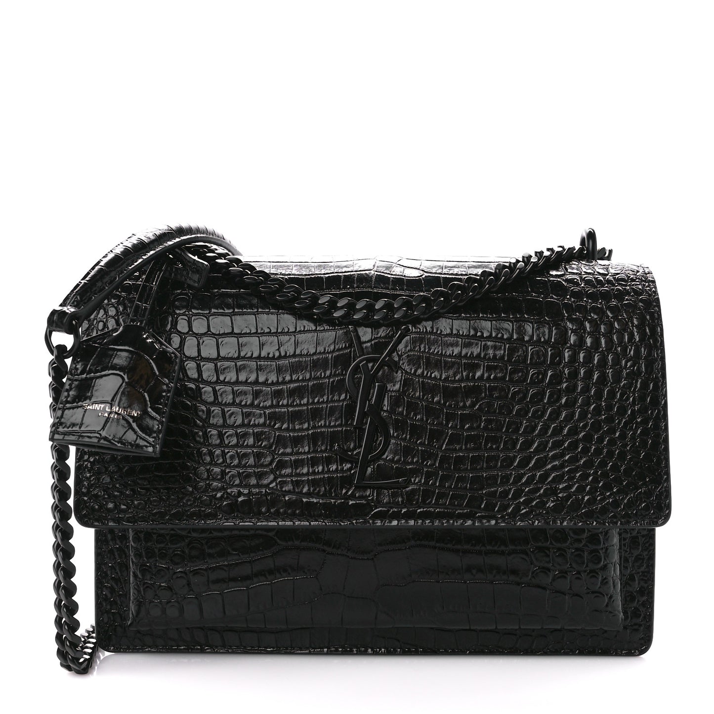 Calfskin Crocodile Embossed Medium Monochrome Monogram Sunset Black