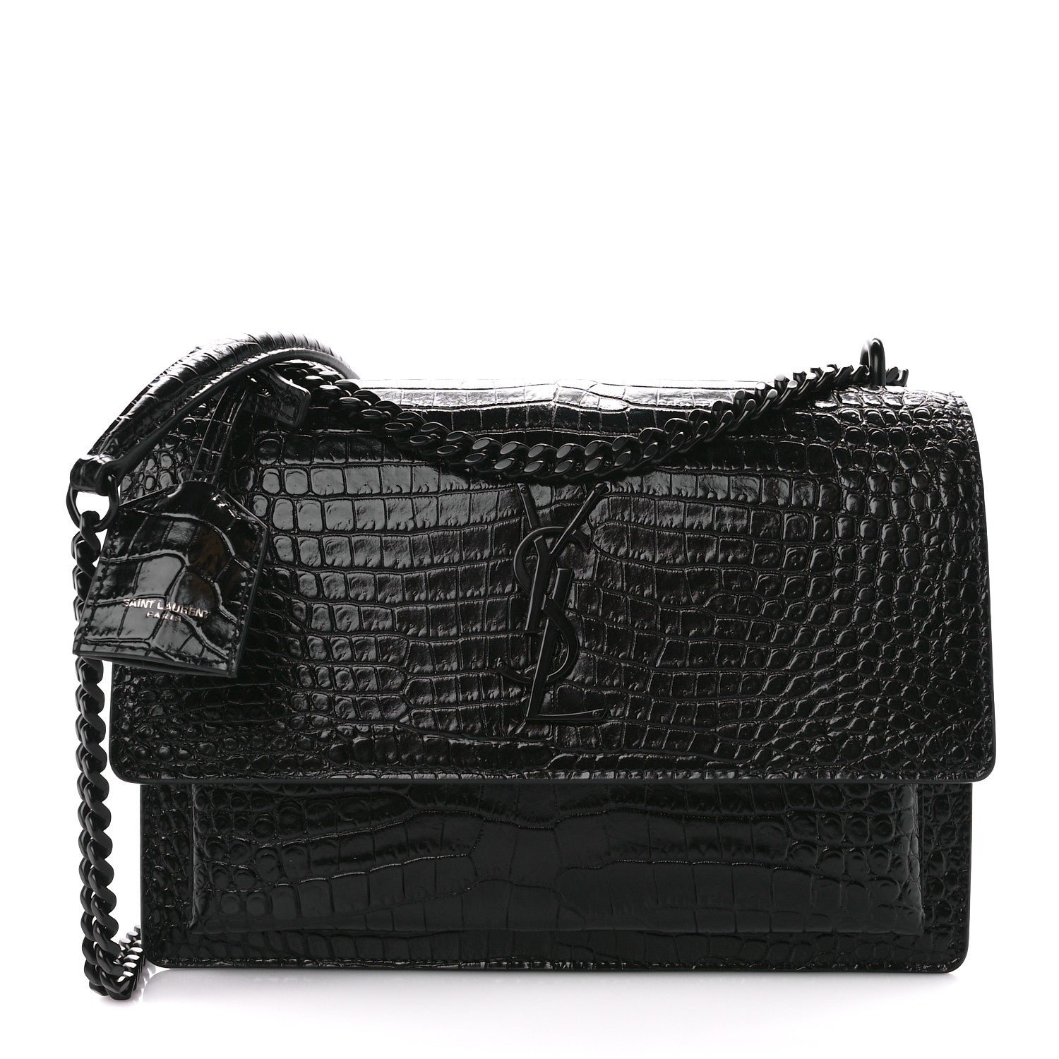 Saint Laurent Calfskin Crocodile Embossed Medium Monochrome Monogram Sunset Black 1 of 12