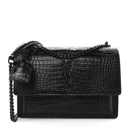 Saint Laurent Calfskin Crocodile Embossed Medium Monochrome Monogram Sunset Black 1 of 12