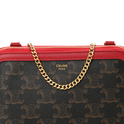 Celine Lambskin Triomphe Canvas Clutch With Chain Red 8 of 10