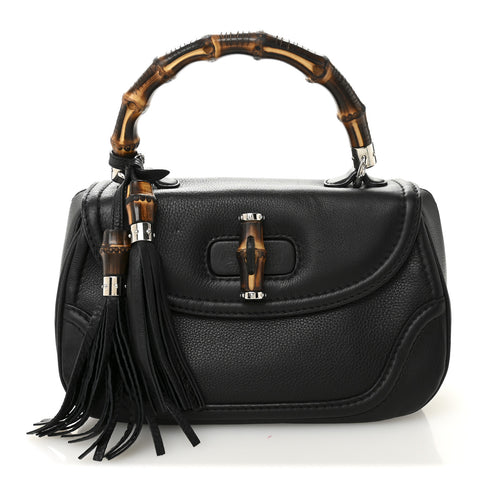 Calfskin Medium New Bamboo Top Handle Bag Black