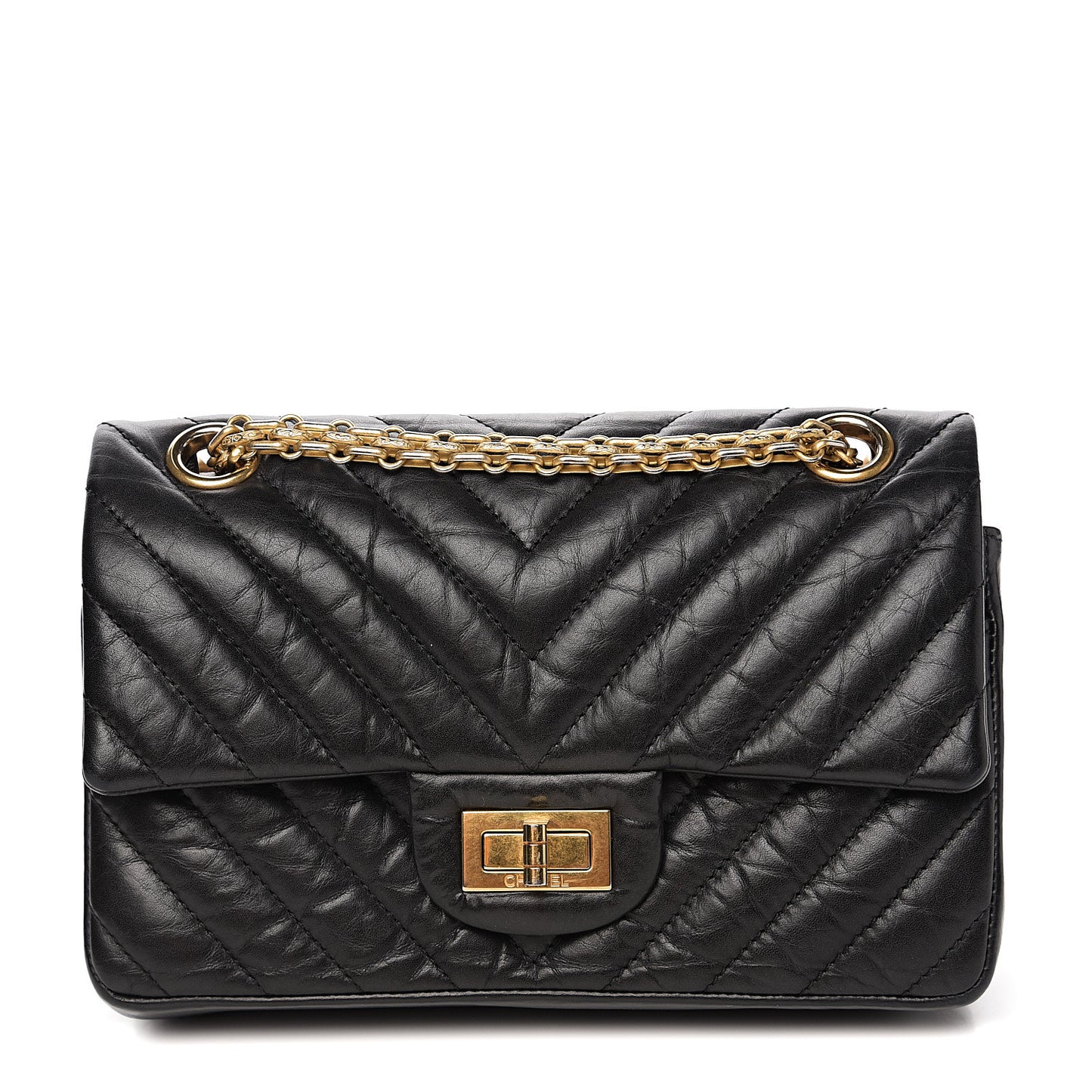 Aged Calfskin Chevron Quilted 2.55 Reissue 224 Flap Black