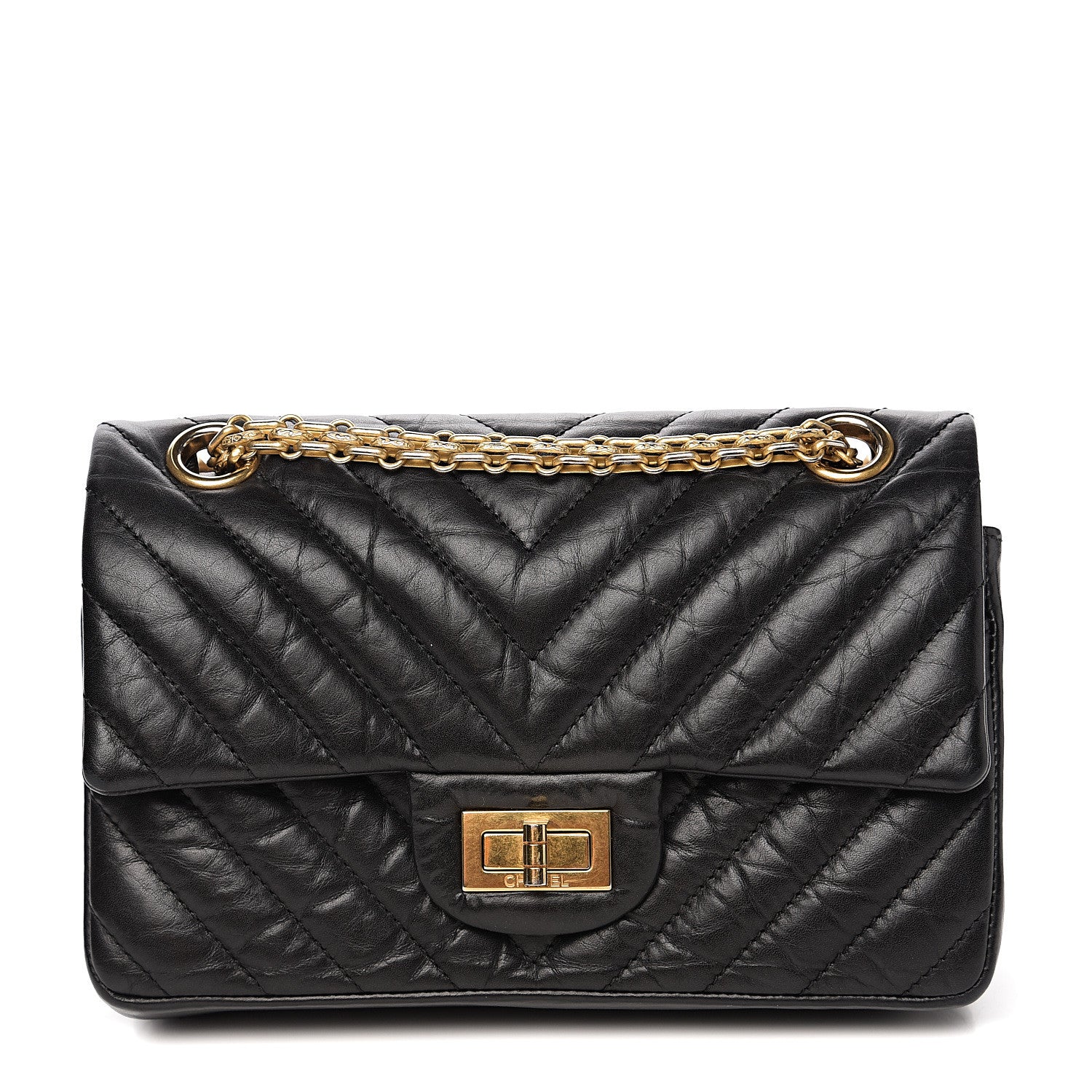 Chanel Aged Calfskin Chevron Quilted 2.55 Reissue 224 Flap Black 1 of 10