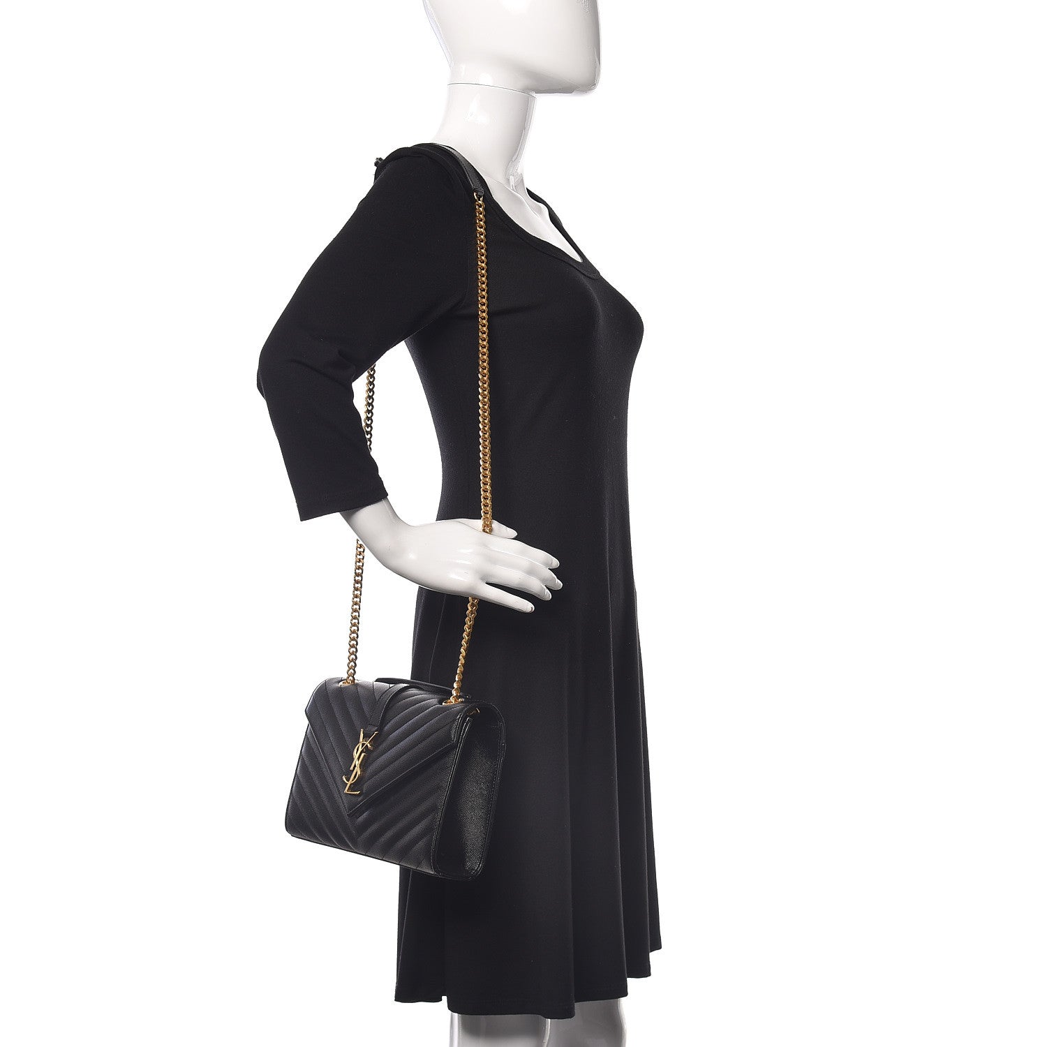Saint Laurent Grain De Poudre Matelasse Chevron Medium Monogram Satchel Black 3 of 11