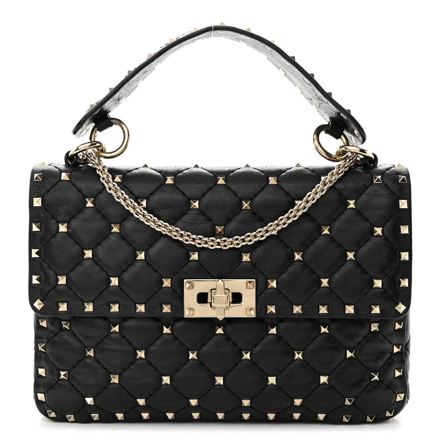 Nappa Medium Rockstud Spike Shoulder Bag Black