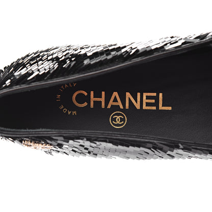 Chanel Sequin CC Loafers 37 Black 6 of 11