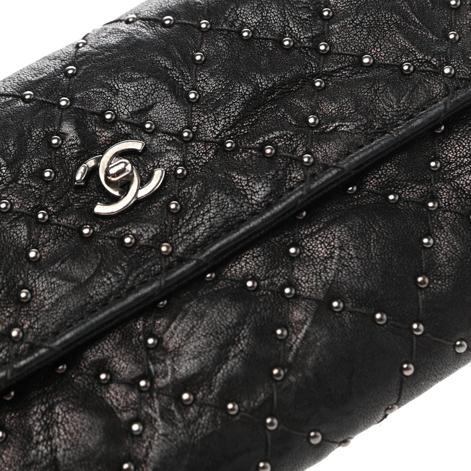 Chanel Crumpled Lambskin Studded Paris Dallas Flap Wallet Black 6 of 10