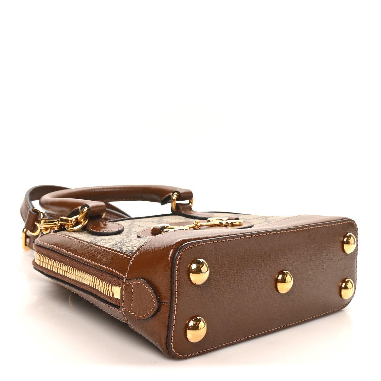 Gucci GG Supreme Monogram Azalea Calfskin Mini Horsebit 1955 Top Handle Bag Beige Ebony Brown Sugar 4 of 10