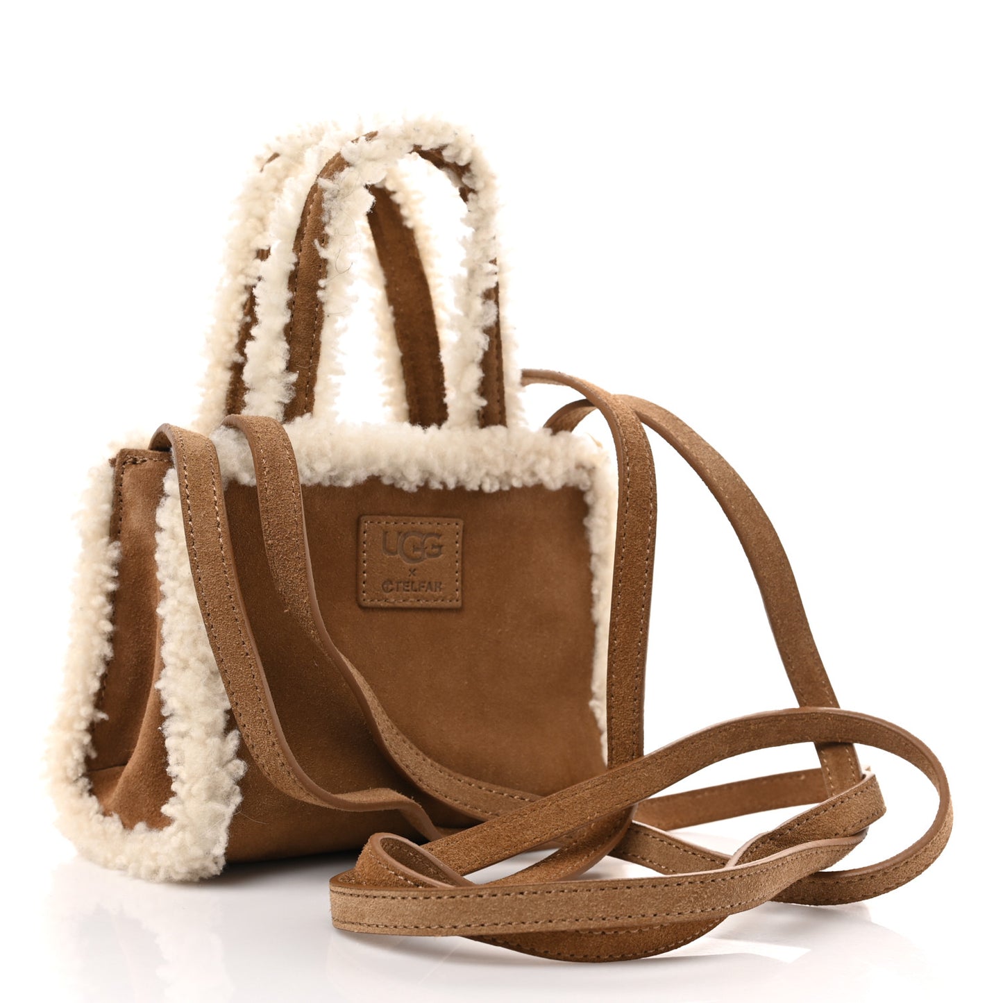 X UGG Suede shearling Small Shopping Bag Chestnut