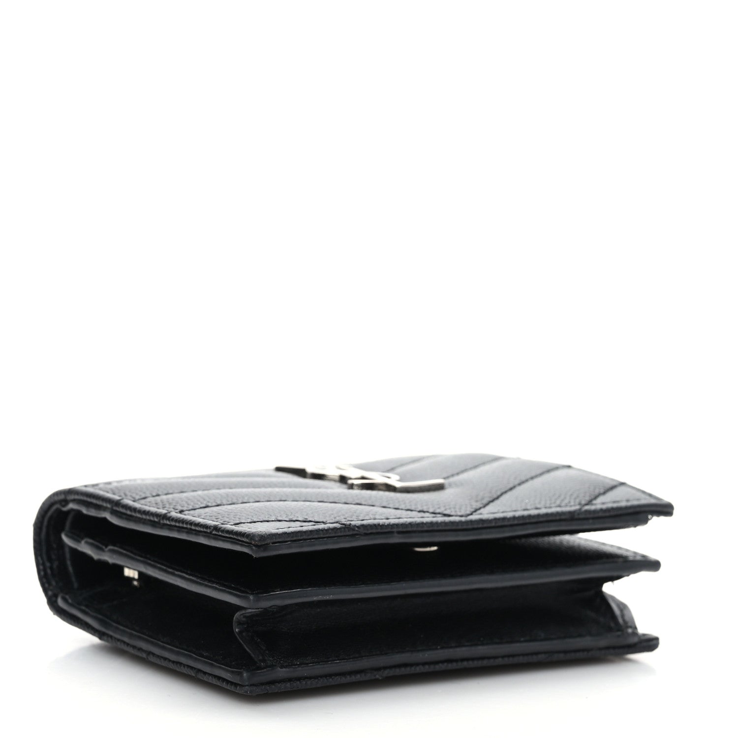 Saint Laurent Grain De Poudre Matelasse Chevron Monogram Card Case Black 4 of 7