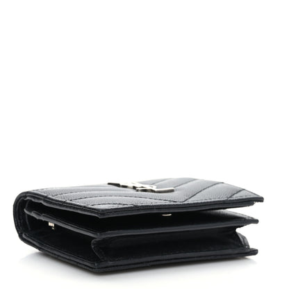 Saint Laurent Grain De Poudre Matelasse Chevron Monogram Card Case Black 4 of 7