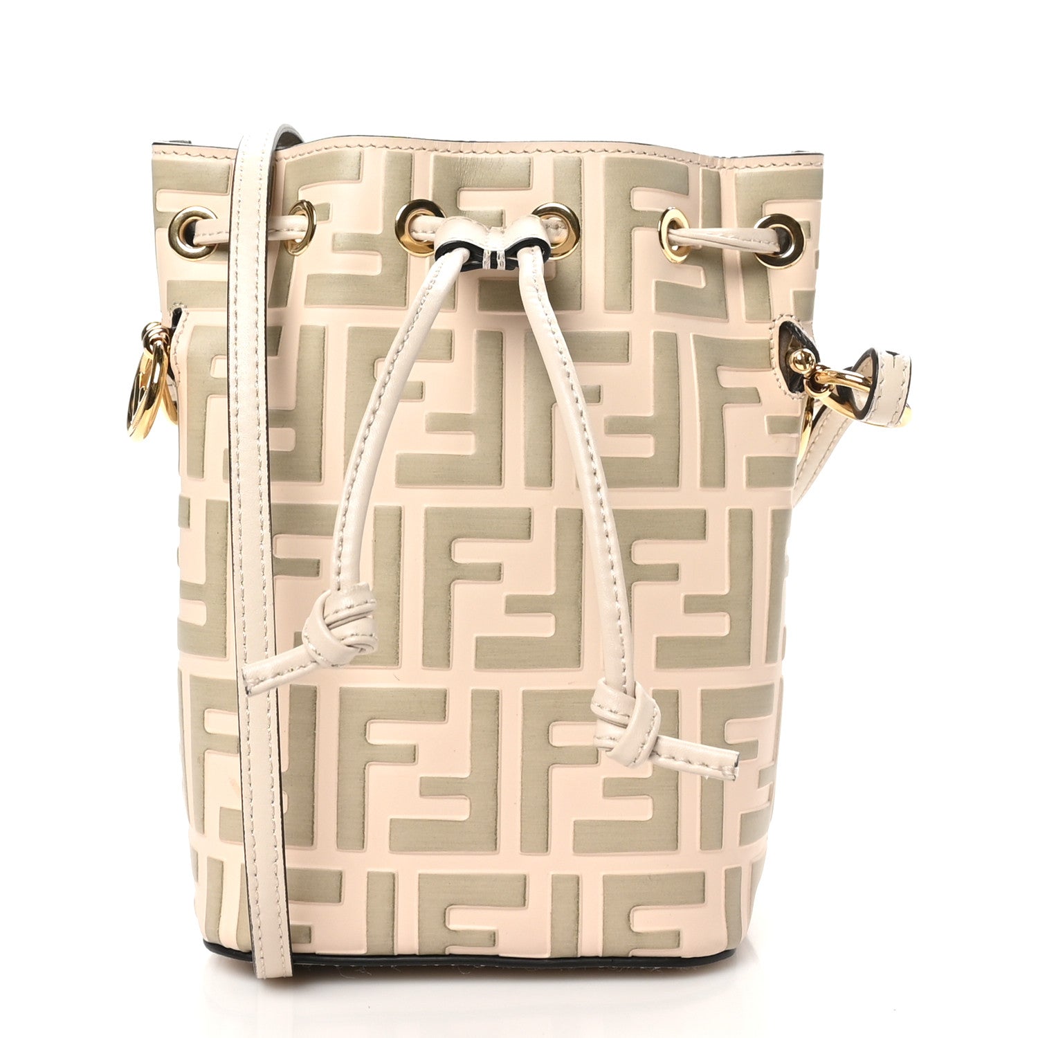 Fendi Vitello Liberty F is Fendi Bi-Color FF 1974 Embossed Mini Mon Tresor Bucket Bag Camelia Mandorlo 1 of 10