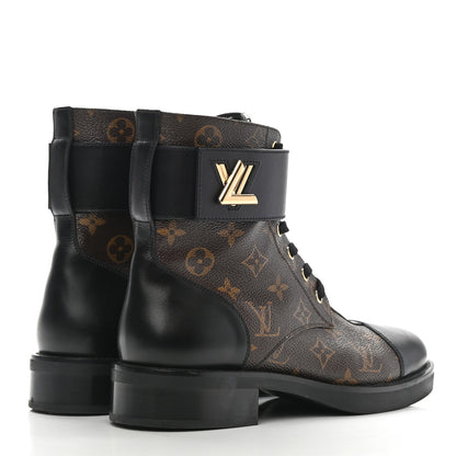 Louis Vuitton Calfskin Monogram Wonderland Flat Ranger Boots 40 Black 4 of 8