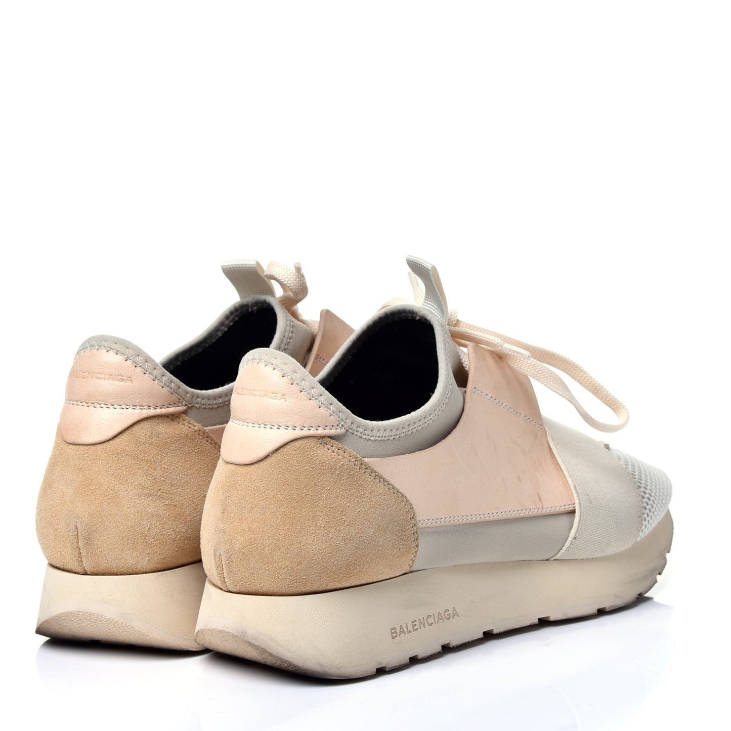 Mesh Calfskin Neoprene Suede Womens Race Runner Sneakers 40 White Black Craie Beige