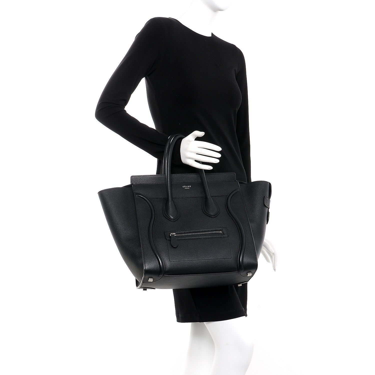 Celine Drummed Calfskin Mini Luggage Black 2 of 8