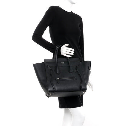 Celine Drummed Calfskin Mini Luggage Black 2 of 8
