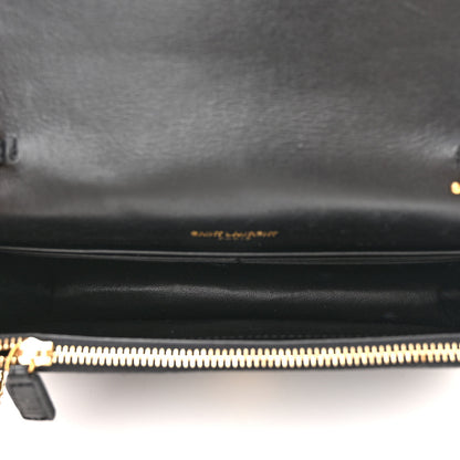 Saint Laurent Calfskin Crocodile Embossed Kate Monogram Tassel Chain Wallet Black 5 of 10