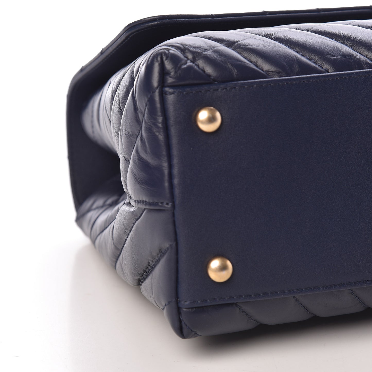 Aged Calfskin Elaphe Chevron Quilted Small Coco Handle Flap Navy