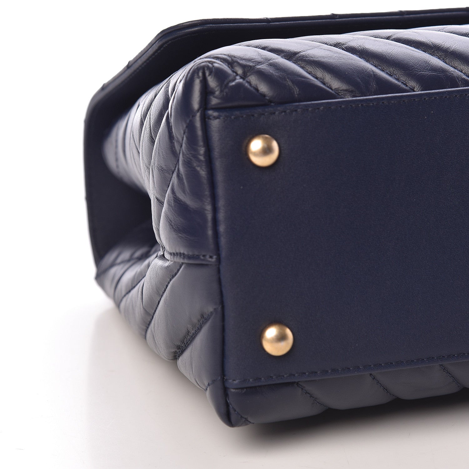 Chanel Aged Calfskin Elaphe Chevron Quilted Small Coco Handle Flap Navy 9 of 12