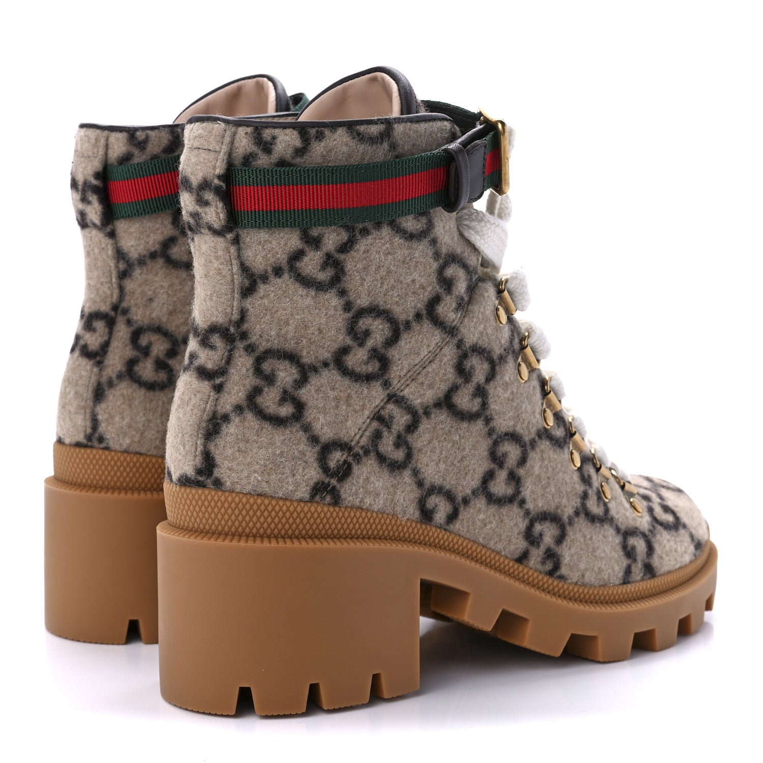 Gucci Covered Wool Big GG Monogram Womens Lace Up Combat Ankle Boots 38.5 Beige Ebony Cocoa 5 of 10