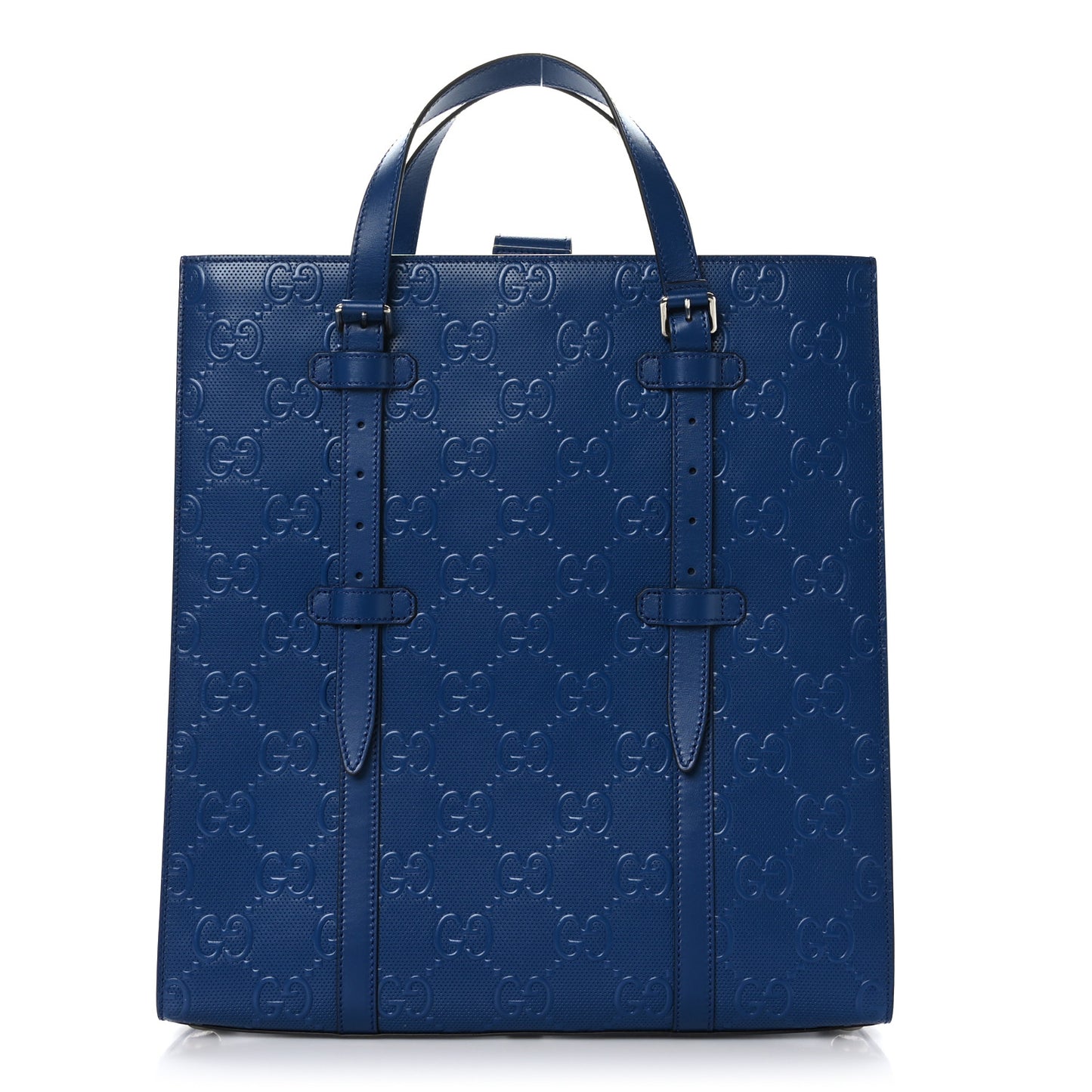 Calfskin GG Tennis Embossed Medium Tote Bag Intense Metal Blue