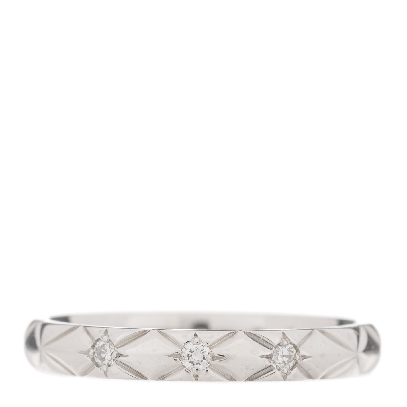 Chanel Platinum Diamond Small Matelasse Ring 48 4.5 1 of 7
