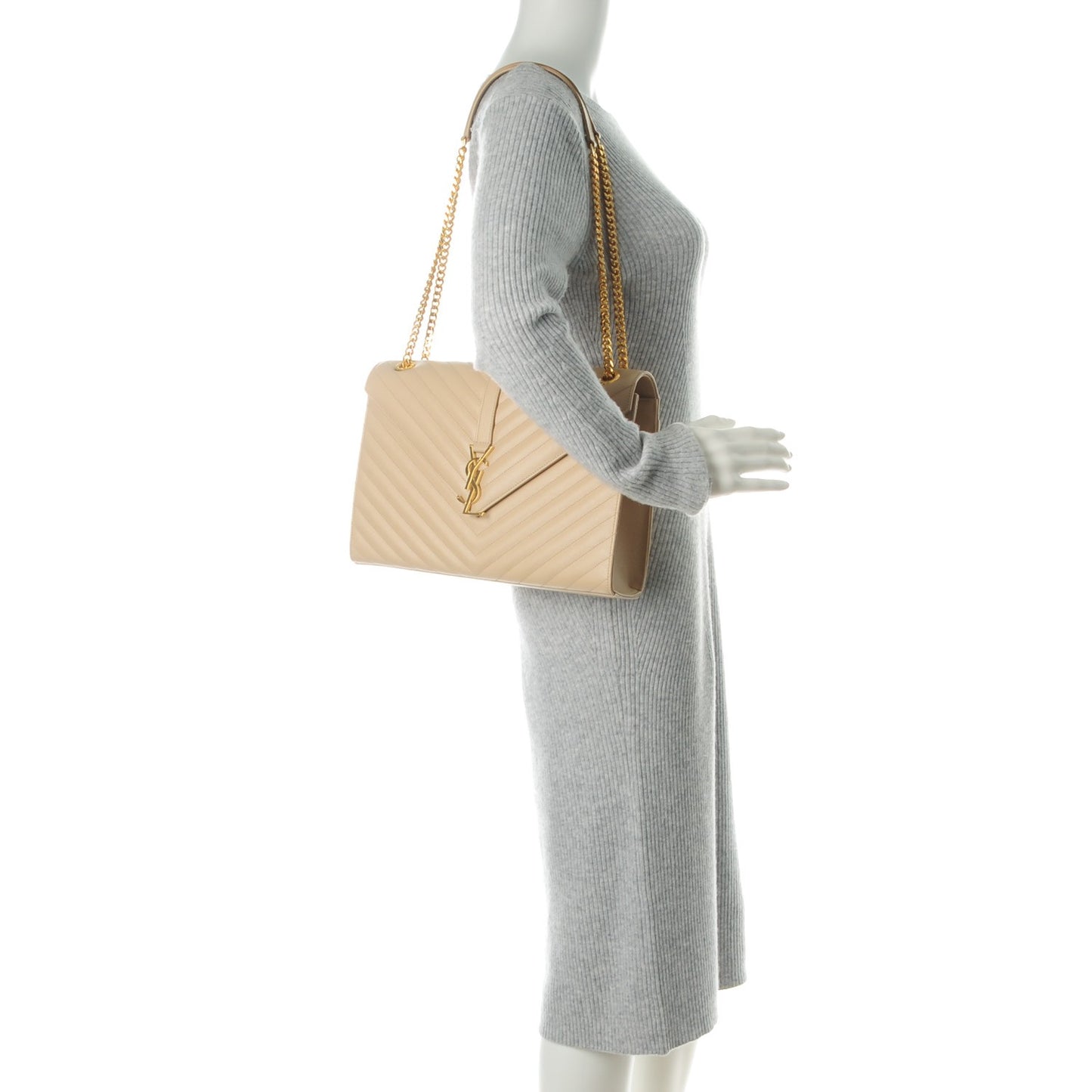 Grain De Poudre Matelasse Chevron Large Monogram Satchel Nude Powder