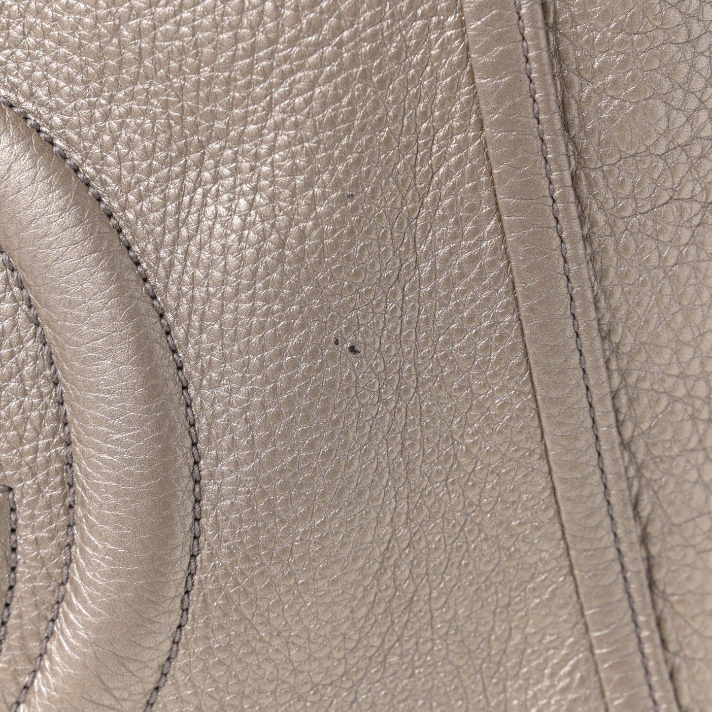 Metallic Pebbled Calfskin Medium Soho Shoulder Bag Golden Beige