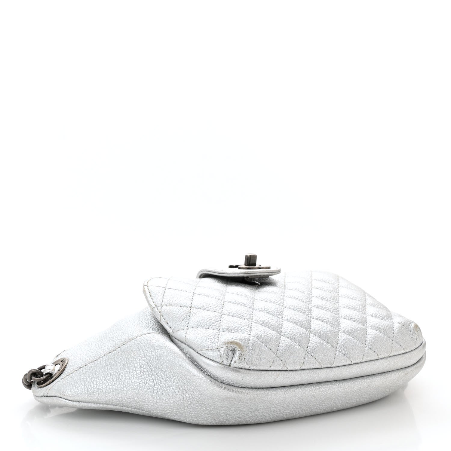 Chanel Metallic Grained Calfskin Quilted Casual Rock Waist Bag Fanny Pack Silver 4 of 15